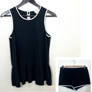 Kate Spade Pajama Intimate Set Peplum Sleeveless Top Shorts Black Size S